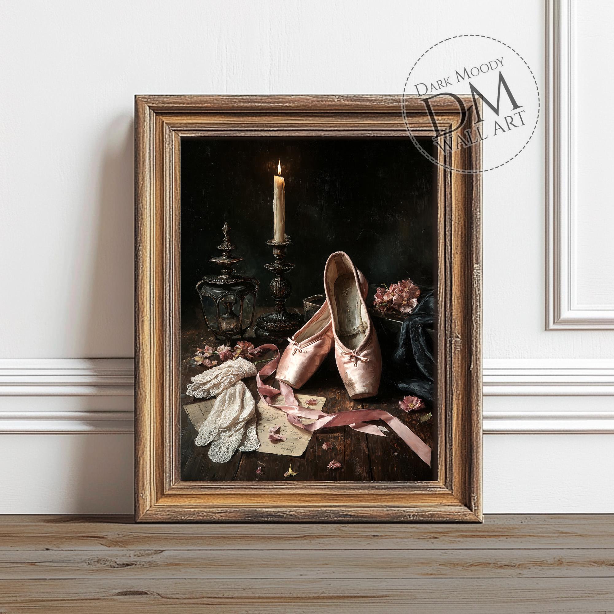 Ballet Shoes Printable Wall Art, Gothic Coquette Still Life Dance Print, Digital Download