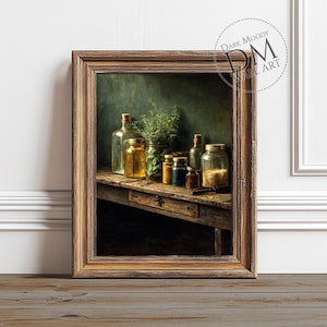 Barattoli da dispensa in stile francese, stampabile su carta da parati Dark Moody, stampa di natura morta con erbe aromatiche da cucina rustica, download digitale