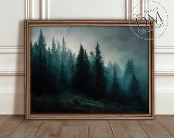 Foggy Pine Forest Art Print | Impressionistic Acrylic Painting | Rustic ...