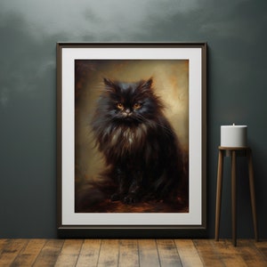 Black Persian Cat Painting Animal Pet Portrait Print - Cat Lover Wall ...