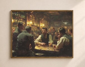 Irish Pub Printable Wall Art, Rustic Tavern Whiskey Bar Scene Print, Vintage Digital Download
