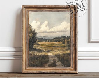 French Countryside Path Printable Wall Art, Rustic Landscape Field Print, Vintage Digital Download