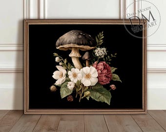 Pilz Wand Kunst zum ausdrucken, Dunkler Botanischer Pilz Blumendruck, Academia Schlafzimmer Dekor