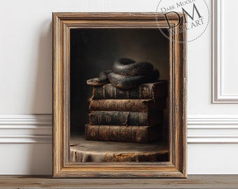 Snake Wall Art Printable, Moody Serpent Still Life Print, Dark Academia Office Decor