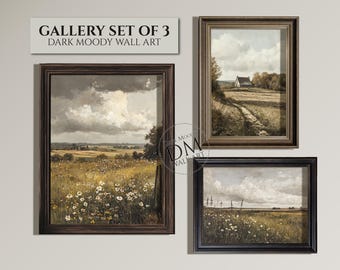 Vintage Countryside Landscape Set of 3, Gallery Wall Art, Printable Moody Wall Art, Digital Download