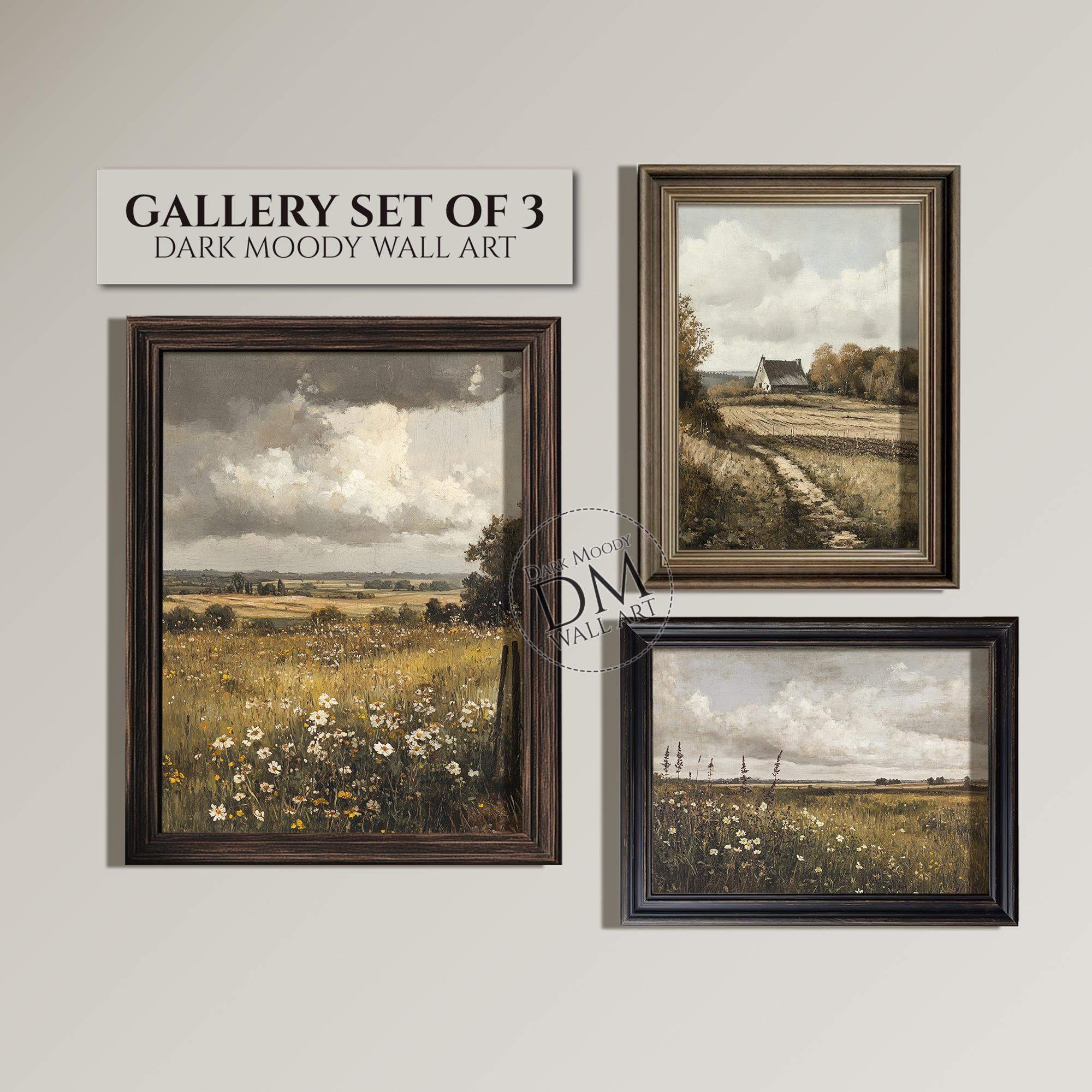 ヴィンテージな田園風景画3点セット、ギャラリーウォールアート、印刷