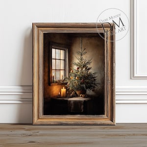 Moody Christmas Tree, Printable Dark Moody Wall Art, Vintage Holiday Interior Print, Digital Download