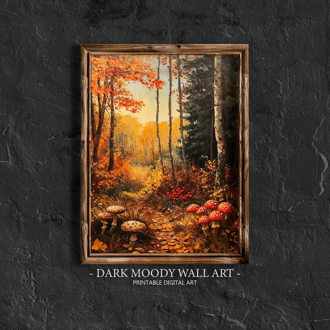 Fall Prints, Printable Autumn Forest Wall Art, Vintage Autumn Landscape ...
