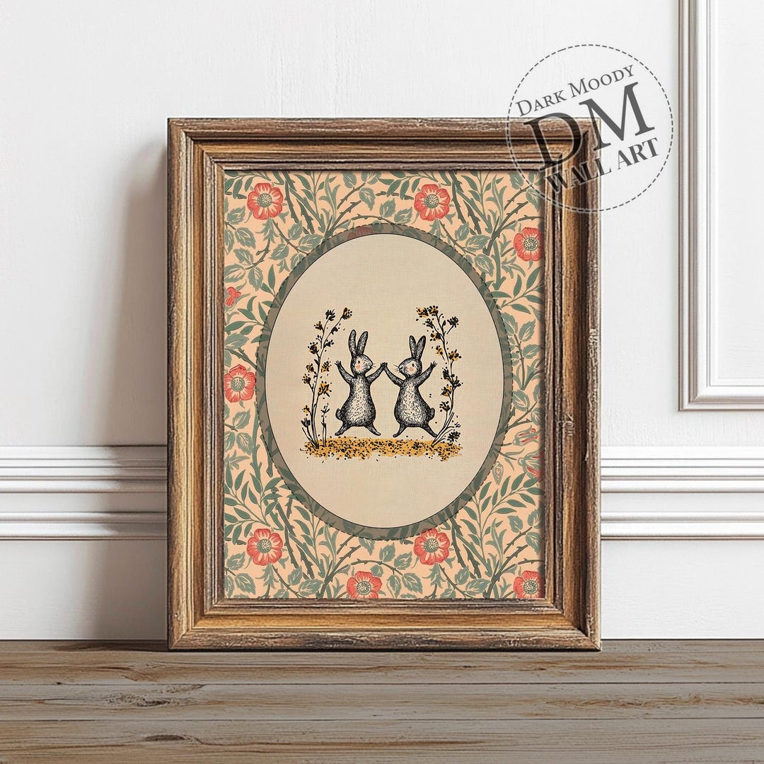 Bunny Art Print Printable Neutral Cottagecore Nursery Decor, Antique ...
