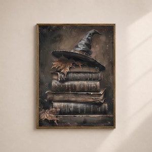 Witch Books Wall Art Printable, Dark Academia Halloween Print, Gothic Office Decor