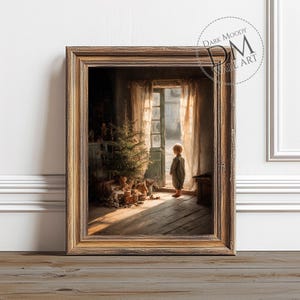 Moody Christmas Morning, Printable Dark Moody Wall Art, Vintage Holiday Tree Print, Digital Download
