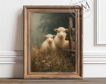 Scottish Countryside Sheep Printable Wall Art, Rustic Farm Animal Print, Vintage Digital Download