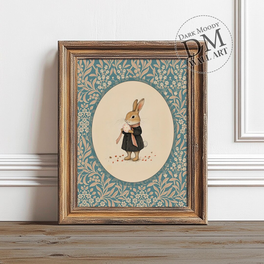Vintage Easter Bunny Printable Wall Art Rabbit With Egg Spring Print
