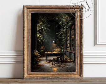Dark Academia Library Printable Wall Art, Moody Vintage Book Room Print, Gothic Cottagecore Decor