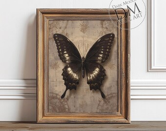 Butterfly Wall Art Printable, Dark Gothic Insect Print, Victorian Dark Academia Decor
