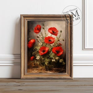Red Poppy Dark Academia Print Gothic Flower Still Life Dark Moody Floral Wall Decor