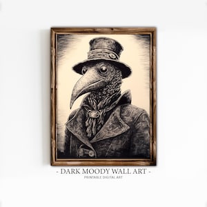 Plague Doctor Halloween Wall Art, Printable Dark Moody Wall Art, Gothic Vintage Portrait Print, Digital Download