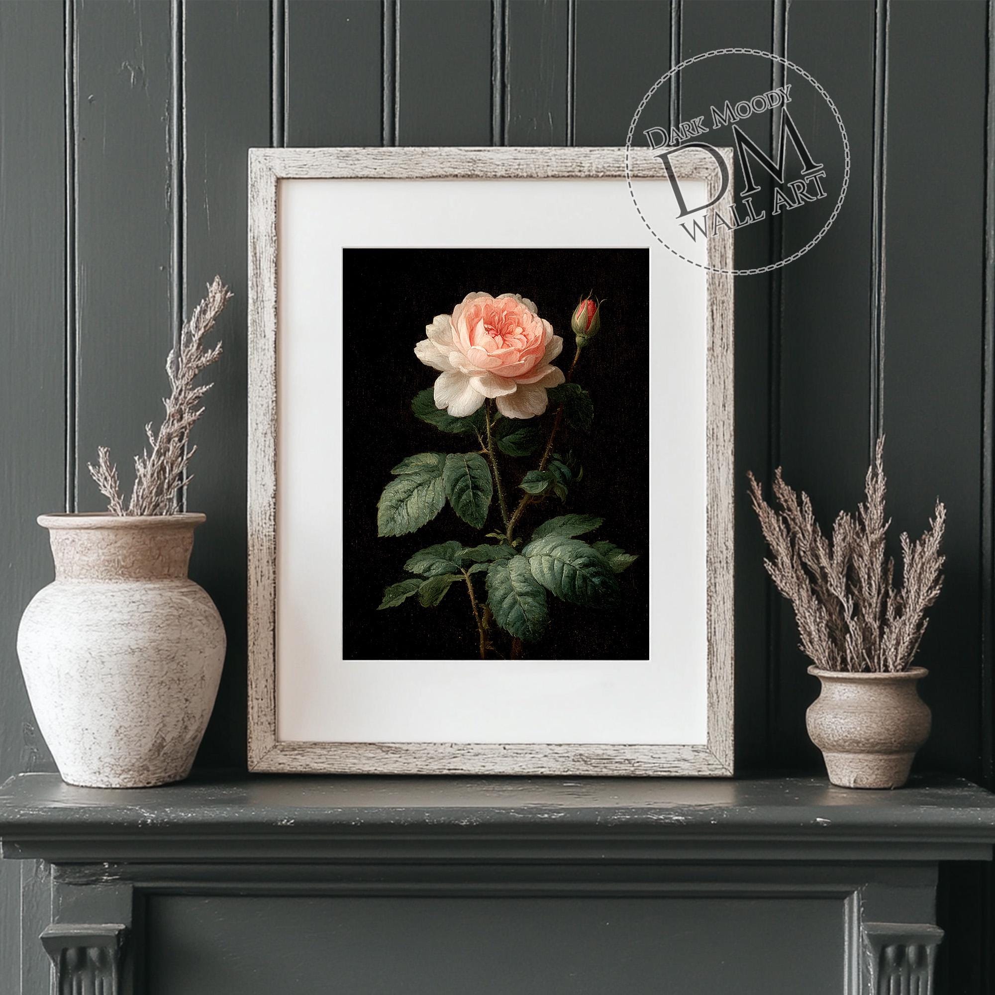 Vintage Rose Wall Art Printable, Dark Botanical Flower Print, Gothic ...