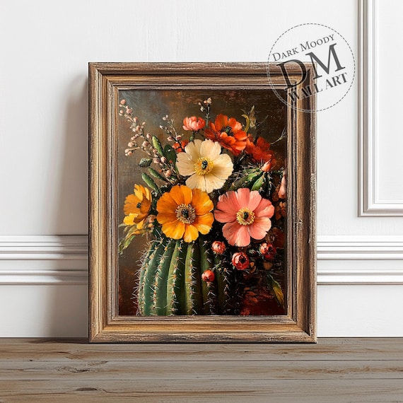 Mexican Cactus & Flowers Printable Wall Art, Dia de Muertos Decor, Vintage Digital Download