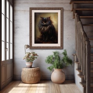 Black Persian Cat Painting Animal Pet Portrait Print - Cat Lover Wall ...