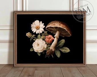 Pilz Wand Kunst zum ausdrucken, Dunkler Botanischer Pilz Blumendruck, Academia Schlafzimmer Dekor