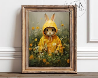 Easter Bunny Printable Wall Art, Rabbit Wall Art Print, Spring Nursery Decor, Digital Download