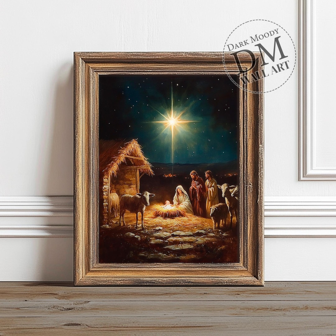 Nativity Scene Wall Art Printable, Vintage Christmas Religious Print ...