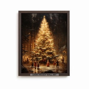 Victorian Christmas Tree and Kids Print, Vintage Holiday Art, Digital ...