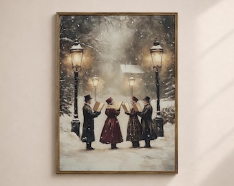 Victorian Christmas Wall Art Printable, Christmas Carolers Snow Scene Print, Vintage Christmas Decor