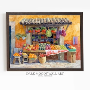 Mexican Market Printable Wall Art, Rustic Fruit and Vegetable Stand Print, Digital Download