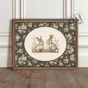 Vintage Rabbit Painting Printable Antique Bunnies Print, Rustic Easter Decor, Digital Download
