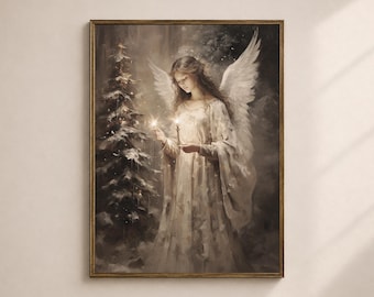 Christmas Angel Wall Art Printable, Vintage Winter Angel Print, Victorian Christmas Bedroom Decor