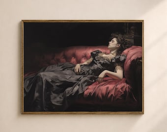 Victorian Woman Wall Art Printable, Coquette Gothic Portrait Print, Dark Academia Bedroom Decor