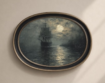Ghost Ship Printable Wall Art, Haunted Gothic Moonlit Seascape Print, Vintage Digital Download
