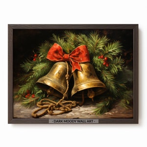 Vintage Christmas Bells Print, Printable Moody Wall Art, Victorian Holiday Decor Print, Digital Download