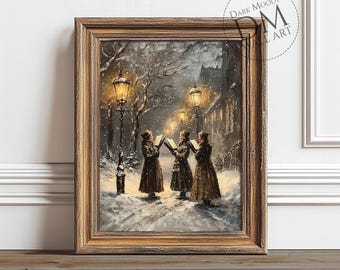 Victorian Carolers Printable Wall Art, Vintage Christmas Singing Scene, Digital Download