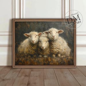 Rustic Sheep Print, Antique Animal Dark Cottagecore Print, Printable Moody Aesthetic Painting