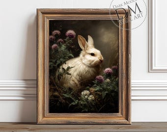 Arte de pared imprimible de conejo de Pascua, decoración vintage de conejo de primavera, descarga digital