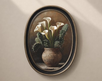 Calla Lily & Cactus Mexican Printable Wall Art, Rustic Moody Still Life, Vintage Digital Download