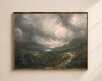 Scottish Highlands Printable Wall Art, Moody Mountain Landscape Print, Vintage Digital Download