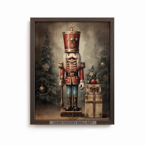 Nutcracker Christmas Printable Wall Art, Vintage Holiday Decor with Gifts, Digital Download