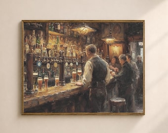 Irish Pub Scene Printable Wall Art, Rustic Tavern Beer Bar Print, Vintage Digital Download