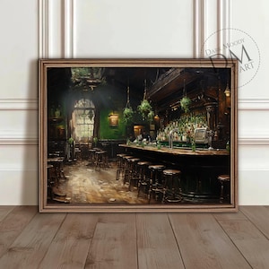 Vintage Pub Bar Printable Wall Art, Moody Masculine Tavern Interior Print, Vintage Digital Download