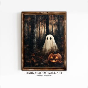 Stimmungsvoller Herbstwald Halloween-Druck, Halloween-Dekoration, Cottagecore-Druck, rustikale Bauernhaus-Dekoration, Geister-Druck, Halloween-Dekoration