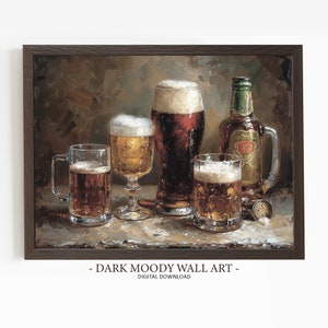 アルコール プリント、ビールとウイスキーの絵画、ダークでムーディーなアイリッシュ パブ アート、聖パトリックの日のプリント、バー カートの印刷物、アイルランドの壁飾り