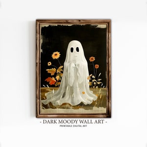 Ghost with Flowers Printable Wall Art, Whimsical Halloween Decor, Digital Download