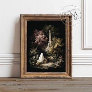 Paris Ghost Halloween Printable Wall Art, Gothic Eiffel Tower Scene, Digital Download