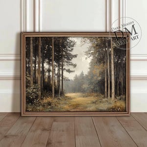 Irish Forest After Rain Printable, Moody Antique Oil Painting of Wet Trees and Wildflowers, Digital Download
