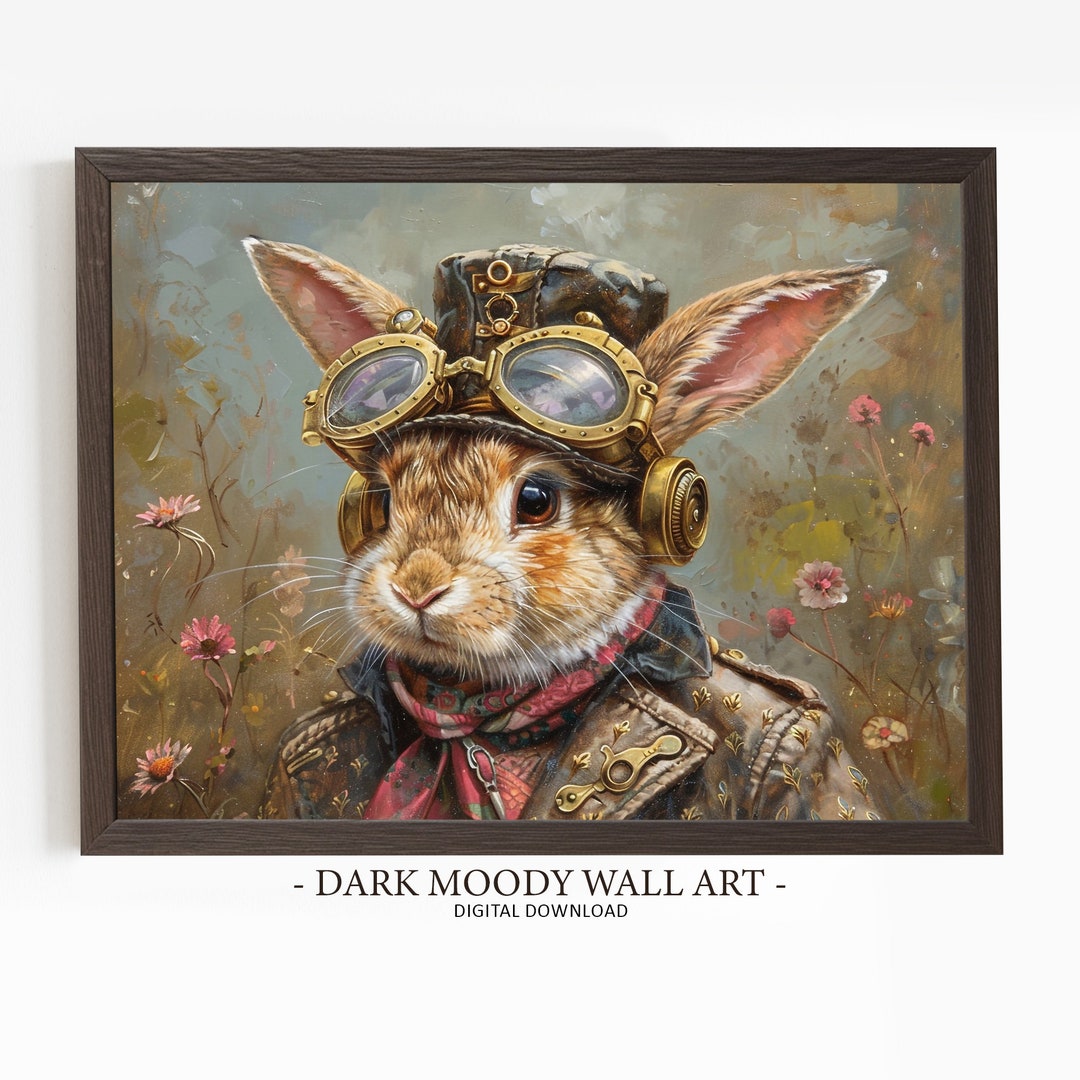 Steampunk Spring Bunny Rabbit Printable, Dark Spring Decor, Vintage ...