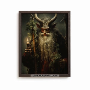 Krampus Malerei Druck, Gruselige Weihnachten Dark Academia Druck, digital druckbare Dekoration